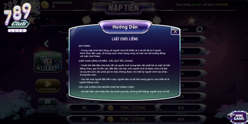 Quy định về luật chơi liêng tại cổng game 789Club